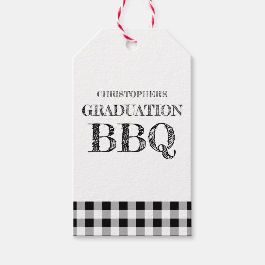 Abschluss-Barbecue Gingham Geschenkanhänger (Vorderseite)