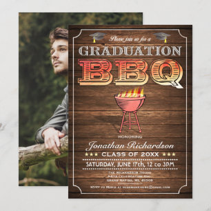 Abschluss BBQ-Einladungen (Grill & Holz) Einladung