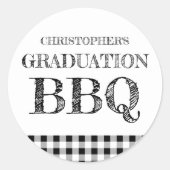 Abschluss-BBQ Gingham Runder Aufkleber (Vorderseite)