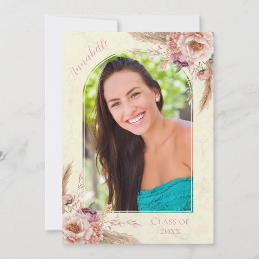 Abschluss "Beige und rosa Boho" Einladung (Rückseite)