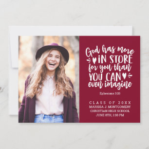 Abschluss Bible Verse Foto White Script Maroon Ankündigung
