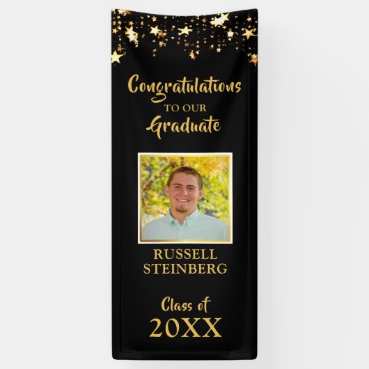 Abschluss Black and Gold Stars Foto Door Banner (Vertikal)