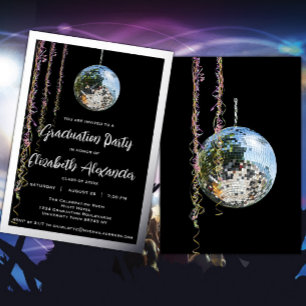 Abschluss "Black and Silver Mirror Ball" Folieneinladung