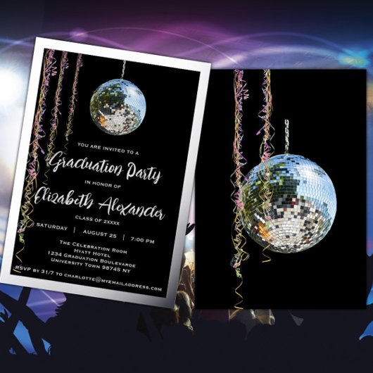Abschluss "Black and Silver Mirror Ball" Folieneinladung