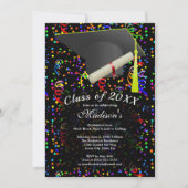 Abschluss Black Cap Diploma Confetti Black Party Einladung (Vorderseite)