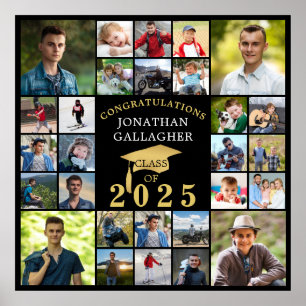 Abschluss Black Gold Glückwunschs 28 FotoCollage Poster