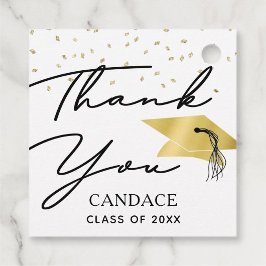 Abschluss Black Gold Script Confetti Vielen Dank Geschenkanhänger (Rückseite)