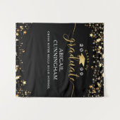 Abschluss Black Gold Stars Confetti Lights Script Wandteppich (Vorderseite (Horizontal))