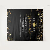 Abschluss Black Gold Stars Confetti Lights Script Wandteppich (Vorderseite (Horizontal))