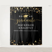 Abschluss Black Gold Stars Confetti Lights Script Wandteppich (Vorderseite)