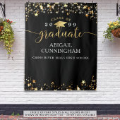 Abschluss Black Gold Stars Confetti Lights Script Wandteppich