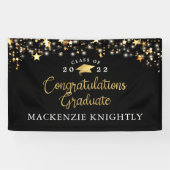Abschluss Black Gold Stars Lights Confetti Script Banner (Horizontal)