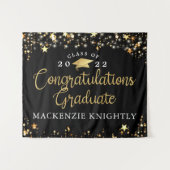 Abschluss Black Gold Stars Lights Confetti Script Wandteppich (Vorderseite (Horizontal))