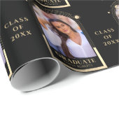 Abschluss Black Gold Sun Moon Stars Grad Foto Geschenkpapier (Rolleneckpunkt)