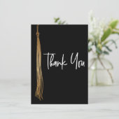 Abschluss Black Gold Tassel Moderne Handschrift Dankeskarte (Stehend Vorderseite)