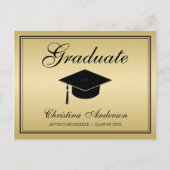 Abschluss Black Grad Cap & Script auf Silver Party Einladungspostkarte (Vorderseite)
