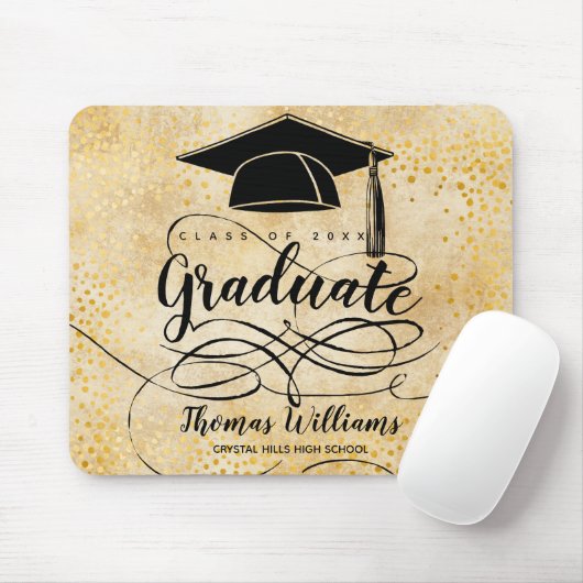 Abschluss Black Grad Cap Script Gold Mousepad (Mit Mouse)