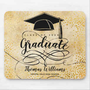 Abschluss Black Grad Cap Script Gold Mousepad