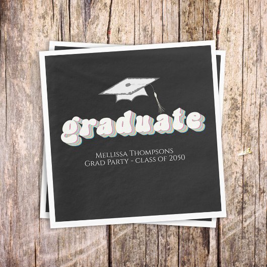 Abschluss Black Graduate Retro Typografie Einfach Serviette