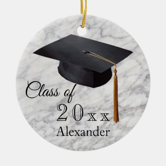 Abschluss Black Marble Personalisiert Keramik Ornament (Vorne)