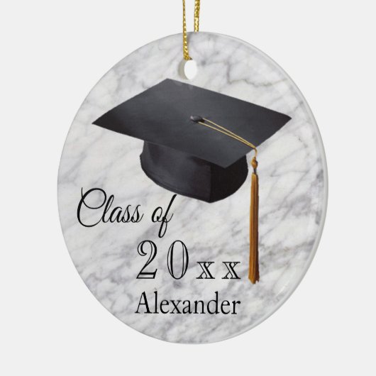 Abschluss Black Marble Personalisiert Keramik Ornament (Links)