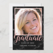 Abschluss Black Marble Rose Script Foto Ankündigung (Vorderseite)