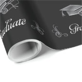 Abschluss Black & Silver 3D Look, Cap & Diploma Geschenkpapier (Rolleneckpunkt)