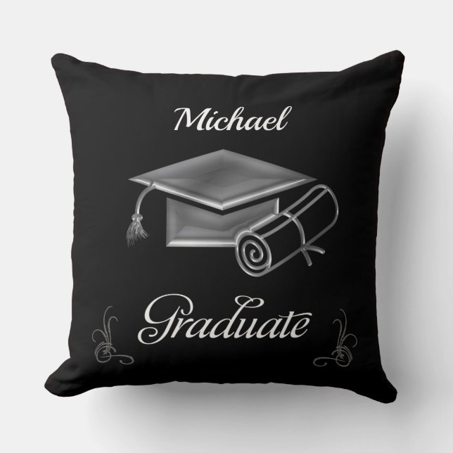 Abschluss Black & Silver, Cap & Diploma Kissen (Vorderseite)