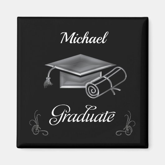 Abschluss Black & Silver, Cap & Diploma Magnet (Vorne)