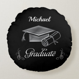Abschluss Black & Silver, Cap & Diploma Rundes Kissen