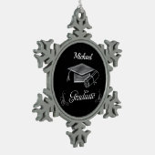 Abschluss Black & Silver, Cap & Diploma Schneeflocken Zinn-Ornament (Links)