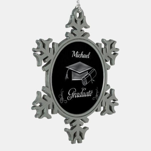 Abschluss Black & Silver, Cap & Diploma Schneeflocken Zinn-Ornament (Links)