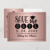 Abschluss Black Typografie RoseGold Ankündigungspostkarte (Vorne/Hinten)