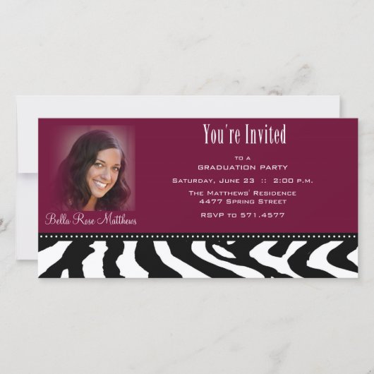 Abschluss Black Zebra Fotokarte Ankündigung (Vorderseite)