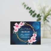 Abschluss Blau rosa Blume Save the Date Postkarte (Stehend Vorderseite)