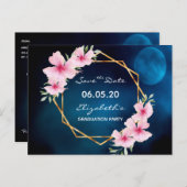 Abschluss Blau rosa Blume Save the Date Postkarte (Vorne/Hinten)