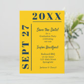 Abschluss Blau und Gelb Save The Date (Stehend Vorderseite)