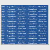 Abschluss Blau Weiße Glückwünsche Absolventenname Geschenkpapier (Flach)