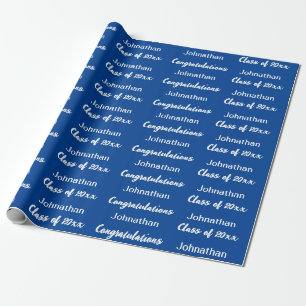 Abschluss Blau Weiße Glückwünsche Absolventenname Geschenkpapier