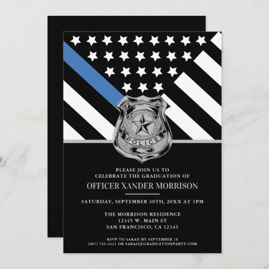 Abschluss "Blaue Linie" für Polizeibehörden Einladung (Vorne/Hinten)