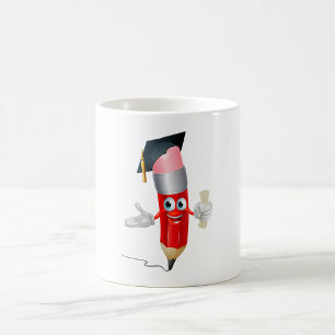 Abschluss Bleistift Charakter hält Diplom Kaffeetasse