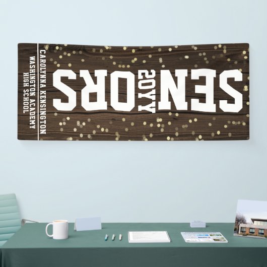 Abschluss Blockbuchstabe Rustic Wood Confetti Banner (Messe)