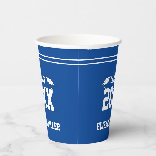 Abschluss Blue and White Grad Name Class of 2025 Pappbecher (Rechts)