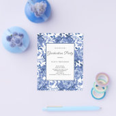 Abschluss Blue Floral Party Einladung Flyer (Einzeln)