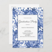Abschluss Blue Floral Party Einladungspostkarte (Vorne/Hinten)