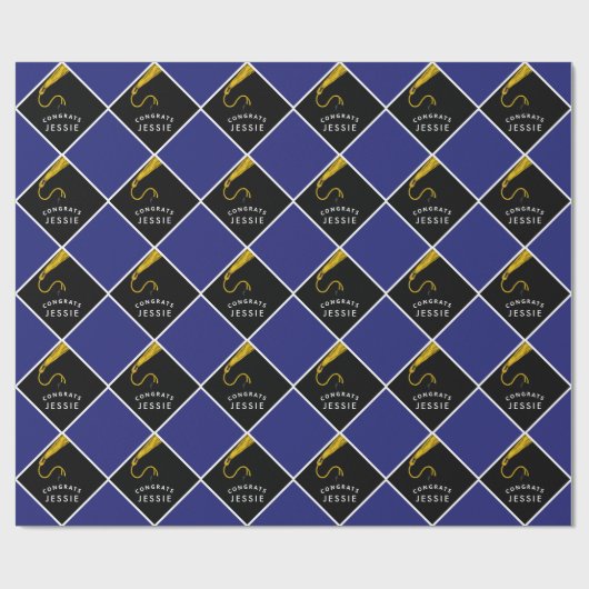 Abschluss Blue Gift Wrapping Paper Geschenkpapier (Flach)