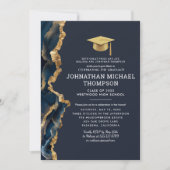 Abschluss Blue Gold Agate Abschluss Foto Einladung (Vorderseite)