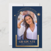 Abschluss Blue Gold Sun Moon Stars Grad Foto Einladung (Vorderseite)