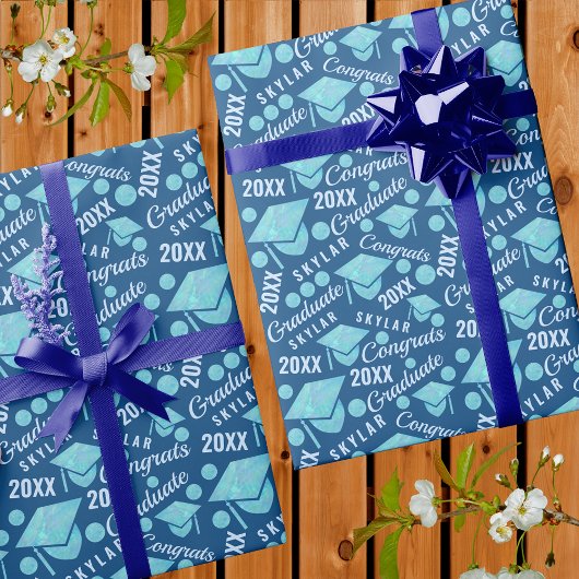 Abschluss Blue Opal Chic Polka Dot Graduate Geschenkpapier