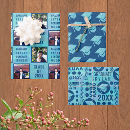 Abschluss Blue Opal Trendy Assortiment Foto Geschenkpapier Set